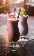 Shake refreshment juiciy milk glass cup drink strawberry fresh berry healthy juice red cream banana
