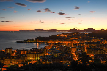 Fototapeta premium Night and panoramic view of Castro Urdiales, Cantabria, Spain. 