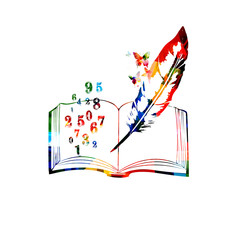 Colorful open book with numbers vector illustration. Mathematics and education concept background