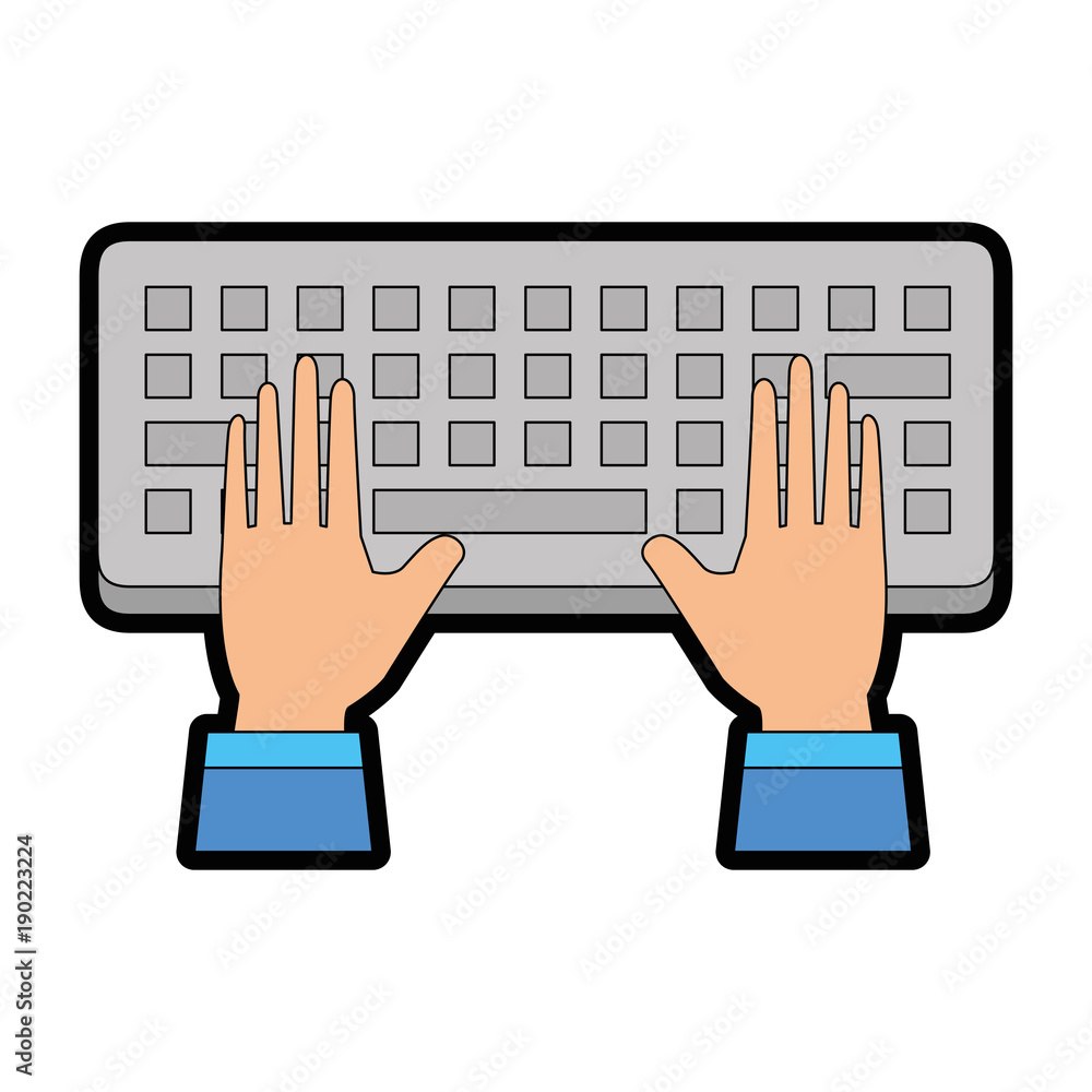 Poster computer keyboard with hands user vector illustration design