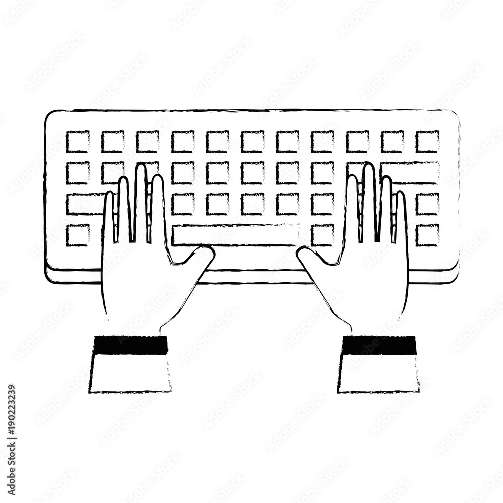 Poster computer keyboard with hands user vector illustration design