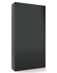 Blank black box in white light studio. Isolated on white background. 3d illustration