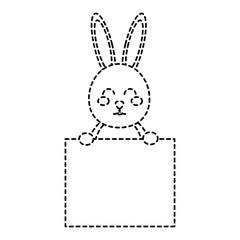 cute rabbit holding blank sign board vector illustration sticker design