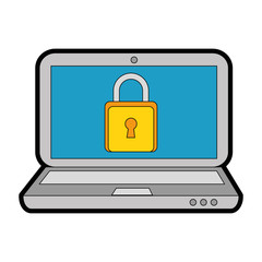 laptop computer with padlock vector illustration design