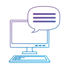 desktop computer with speech bubble vector illustration design