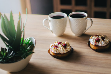 Breakfast for lovers, coffee and desserts