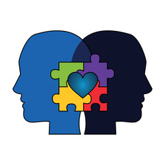 autism awareness day profile heads with puzzle heart vector illustration