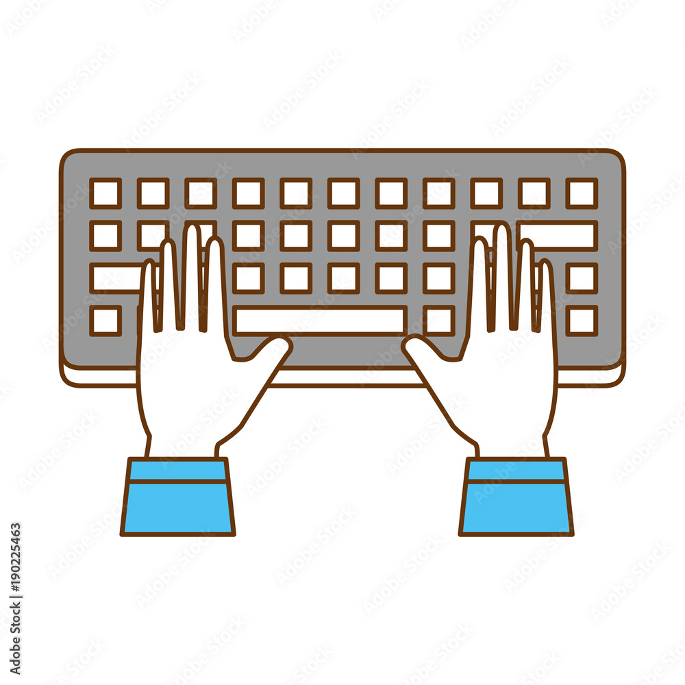 Poster computer keyboard with hands user vector illustration design