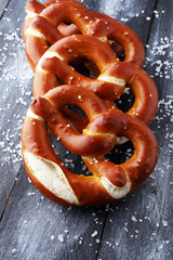 German pretzels with salt close-up on the table.