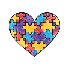 Obraz na płótnie Canvas heart assembled from puzzle pieces love charity concept vector illustration drawing color design