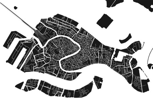 Black and white vector city map of Venice with well organized separated layers.