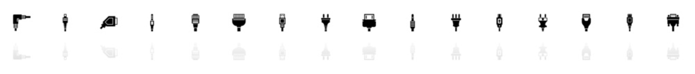 Plug icons - Black horizontal Illustration symbol on White Background with a mirror Shadow reflection. Flat Vector Icon.