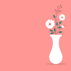 Blank light red banner with white vase and flowers