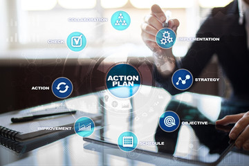 Action plan on the virtual screen. Planning concept. Business strategy.