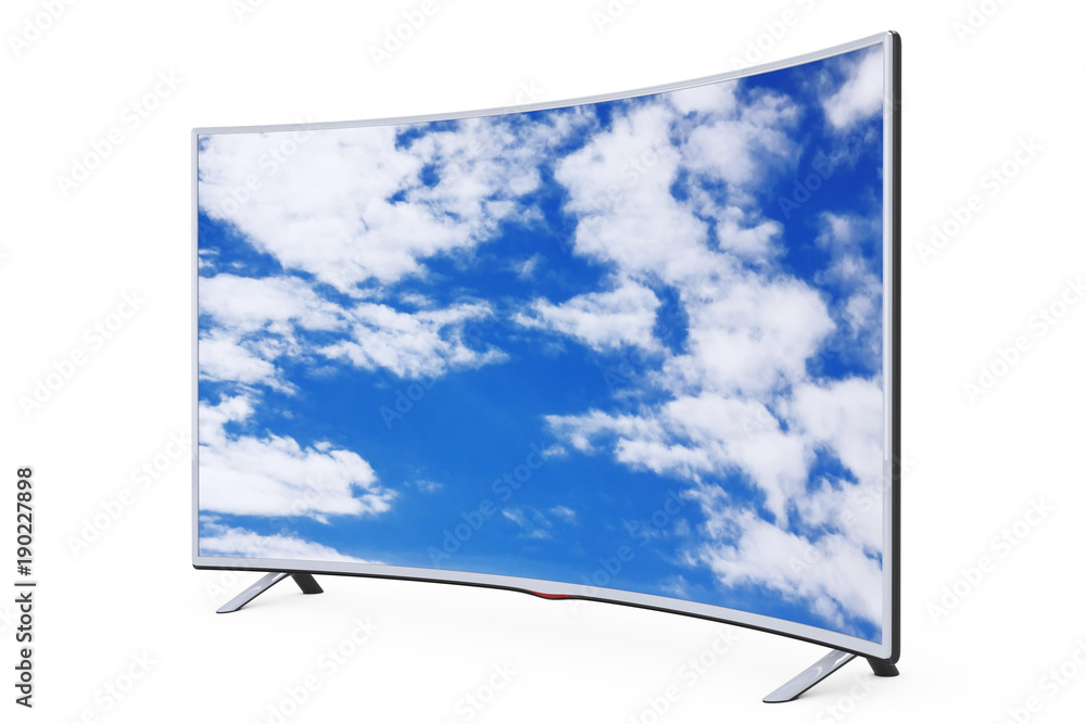 Aufkleber Curved Smart LCD Plasma TV or Monitor with Sky View. 3d Rendering