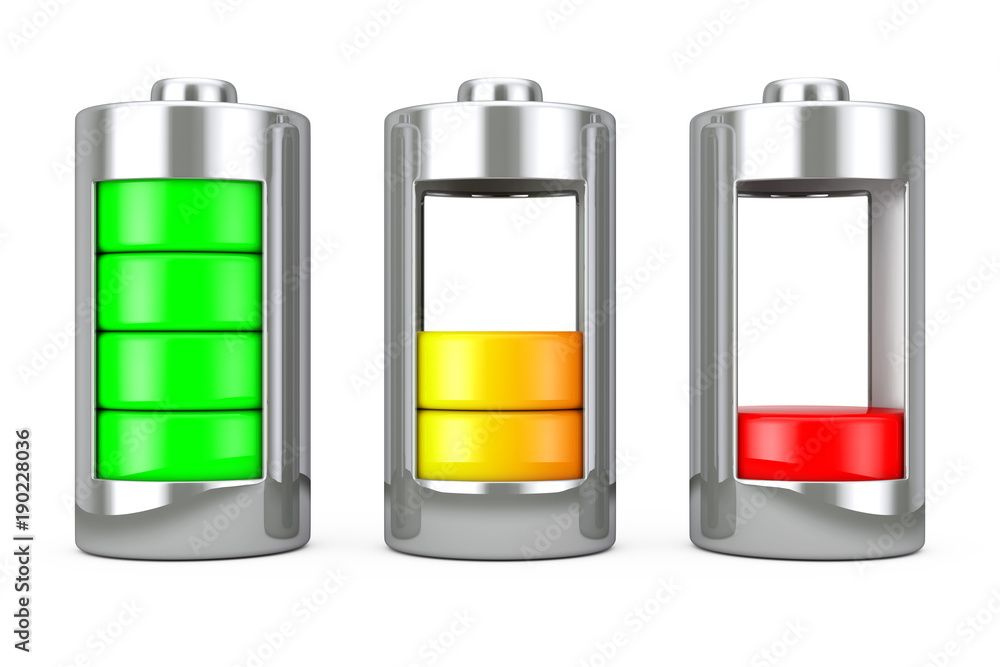 Poster abstract charging battery with charge levels. 3d rendering