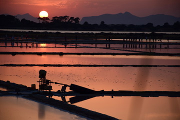 coucher de soleil sur les salines de MARSALA