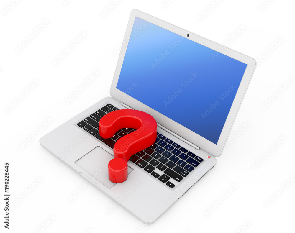 Leinwandbilder computer online help information concept. red question mark over laptop keyboard. 3d rendering