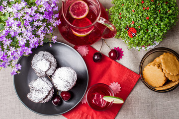 Chocolate muffins and lemonade