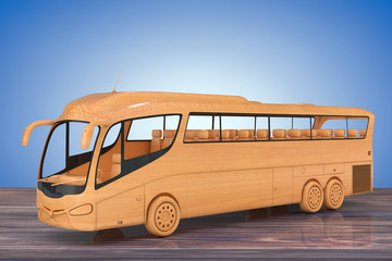 Abstract Wooden Toy Coach Tour Bus. 3d Rendering