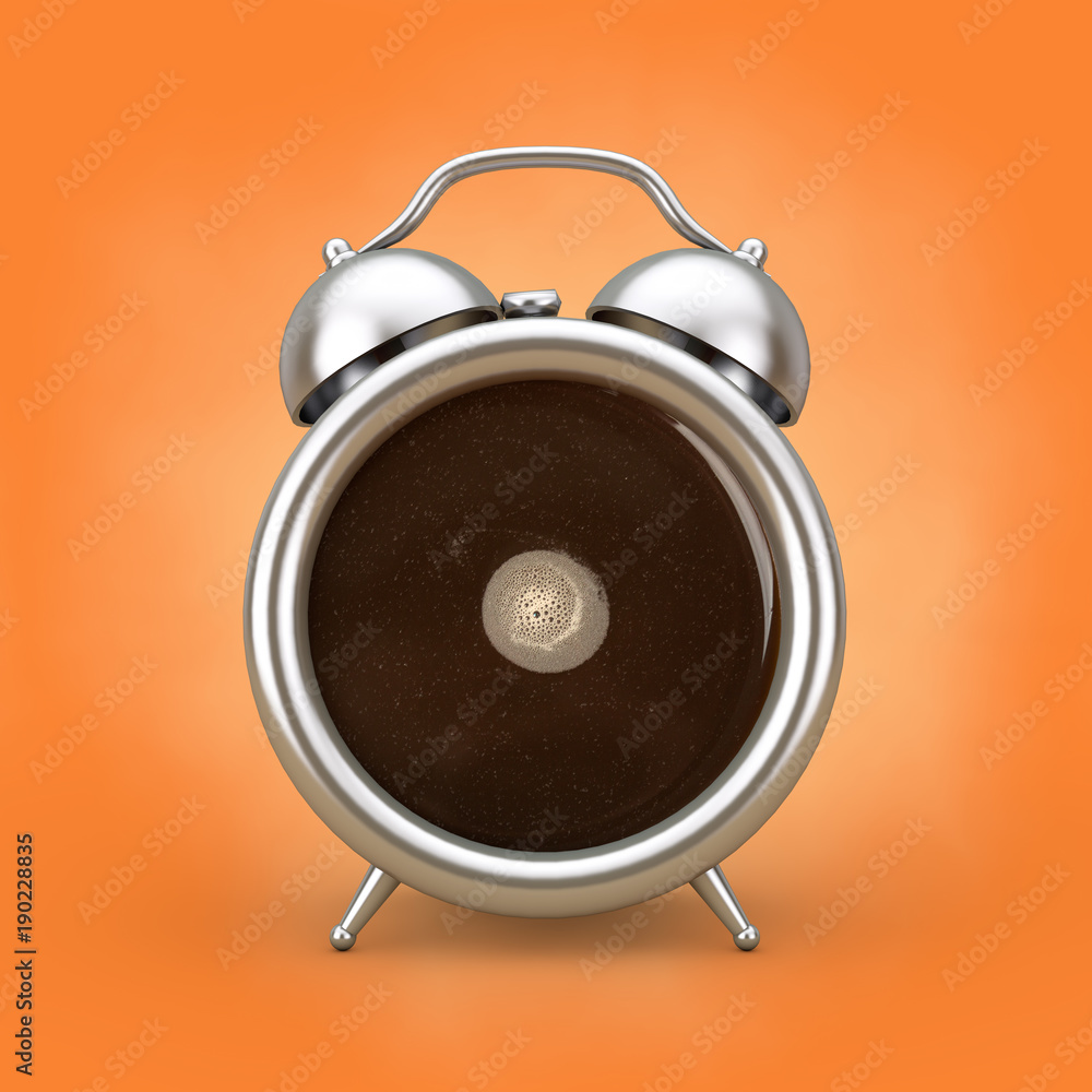 Aufkleber Coffee Break Concept. Coffe Cup as Alarm Clock. 3d Rendering