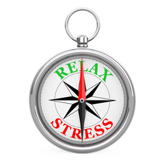 Direction to Relax or Stress Sign Compass Closeup. 3d Rendering
