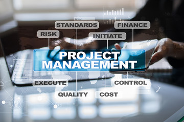 Project management on the virtual screen. Business concept.