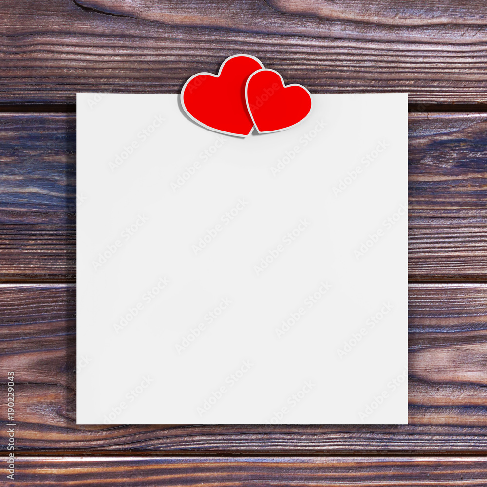 Aufkleber blank paper with two hearts. 3d rendering