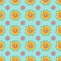 Cute seamless pattern with sun and stars.