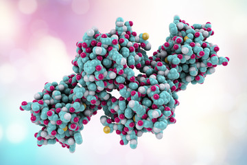 Molecular model of snake venom toxin convulxin found in a tropical rattlesnake Crotalus durissus terrificus, 3D illustration. This toxin causes blood clot formation after snake bite