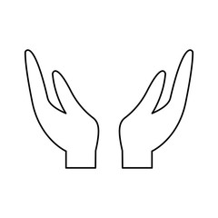 two hands support charity gesture icon vector illustration outline design