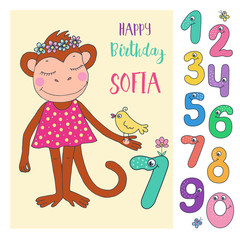 Cute monkey with cute and funny colorful number characters