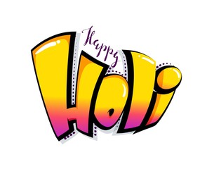 Happy holi colorful calligraphic lettering design. Colorful hand written cute 3d font. Vector illustration