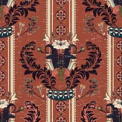 Fotobehang Vector floral pattern, victorian style. Floral bouquet with ornament. Vertical ornament © sunny_lion