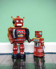  robot  toy family father and son