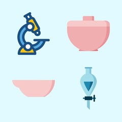 Fototapeta premium Icons set about Laboratory with microscope, funnel, evaporatior dish and trough