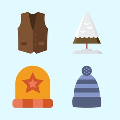 Fototapeta na wymiar Icons set about Winter with winter hat, snow, pine and vest