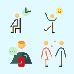 Icons set about Human with male, girlfriend, happiness, waiting room, boyfriend  and happy man