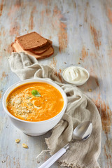 Pumpkin soup with cheese an cream