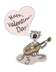 A cat with the guitar, singing. Vector illustration for Valentine's Day.