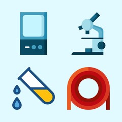 Icons set about Laboratory with lab, test tube and microscope