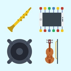 Icons set about Music with oboe, announcer, smartphone, speaker and violin