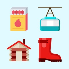 Icons set about Winter with rain boot, house, matches and cable car cabin