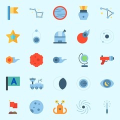 Icons set about Universe with moon rover, meteorite, observatory, comet, flag and blaster © Orxan