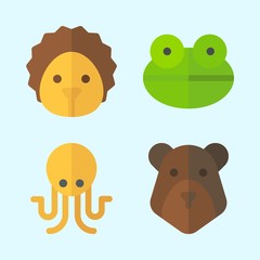 Icons set about Animals with hedgehog, bear, frog and octobus