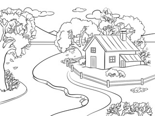 Autumn landscape coloring book vector