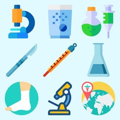 Icons set about Medical with pill, test tube, worldwide, surgery, poison and sprain