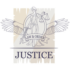 Femida -lady of justice. Lady Lawyer logo. Themis emblem. Law And Order Company Vector Logo Design Template.