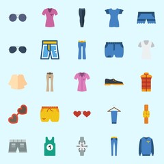 Icons set about Man Clothes with sweater, short, shirt, sunglasses, trousers and sleeveless