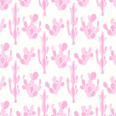 Seamless vector pattern with cactus and flower. Cute succulent cacti background